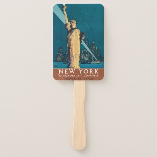 New York City Vintage Travel Poster Tote Hand Fan