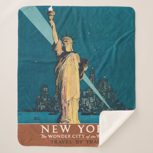 New York City Vintage Travel Poster Tote Sherpa Blanket
