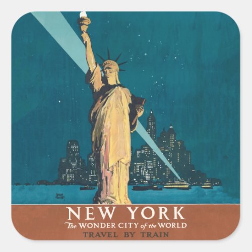 New York City Vintage Travel Poster Tote Square Sticker