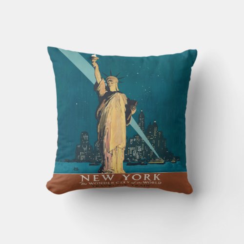 New York City Vintage Travel Poster Tote Throw Pillow