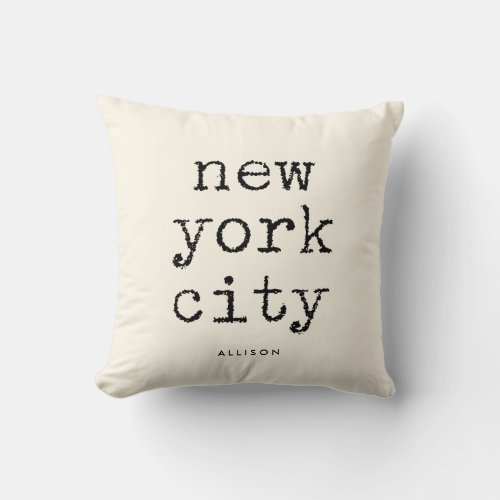 New York City  Vintage Typewriter Text on Ivory Throw Pillow