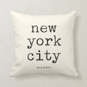 New York City Vintage Typewriter Text on Ivory Throw Pillow