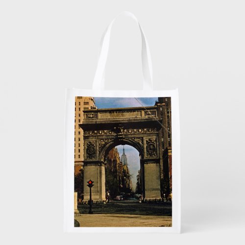 New York City Washington Square Watercolor 1953  Grocery Bag