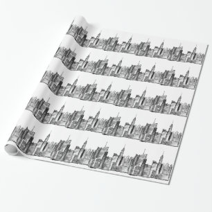 New York City watercolor black vintage manhattan Wrapping Paper