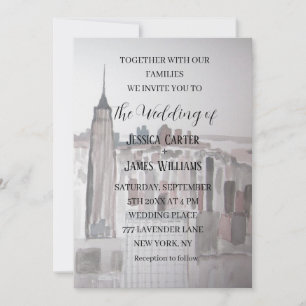 New York City Watercolor Destination Chic Wedding Invitation
