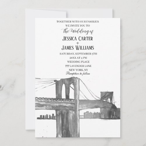 New York City Watercolor Destination Chic Wedding Invitation