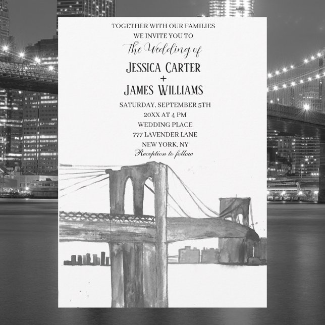 New York City Watercolor Destination Chic Wedding Invitation (Creator Uploaded)