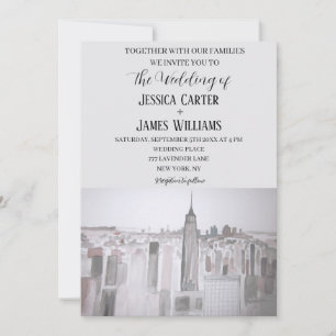 New York City Watercolor Destination Chic Wedding Invitation