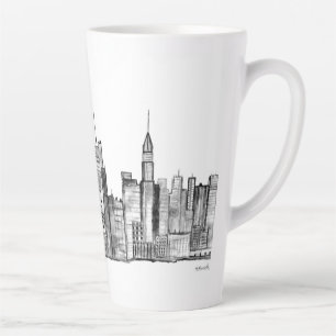 New York city watercolor Manhattan skyline black Latte Mug