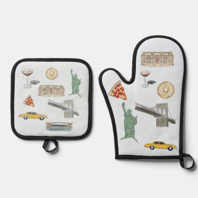 New York City watercolor  Oven Mitt & Pot Holder Set (Front)