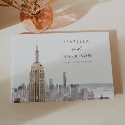 NEW YORK CITY Watercolor Skyline Wedding Welcome F Guest Book