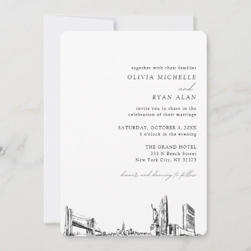 New York City Wedding Elegant Skyline Invitation