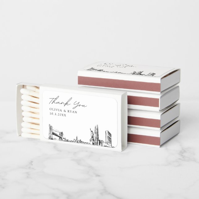 New York City Wedding Favor Custom Thank You Matchboxes (Stacked)