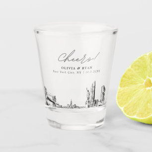 New York City Wedding Favor Personalized Cheers Shot Glass