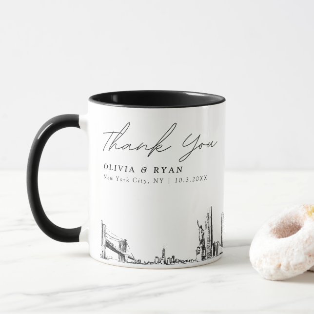 New York City Wedding Minimal Custom Coffee Mug (With Donut)