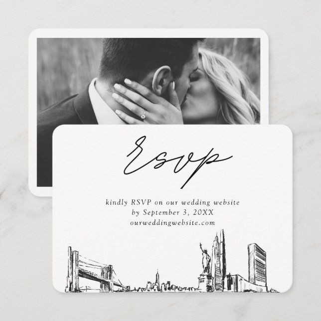 New York City Wedding Minimalist Sketch RSVP Enclosure Card (Front/Back)