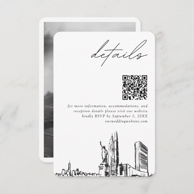 New York City Wedding Modern Details QR Code Enclosure Card (Front/Back)