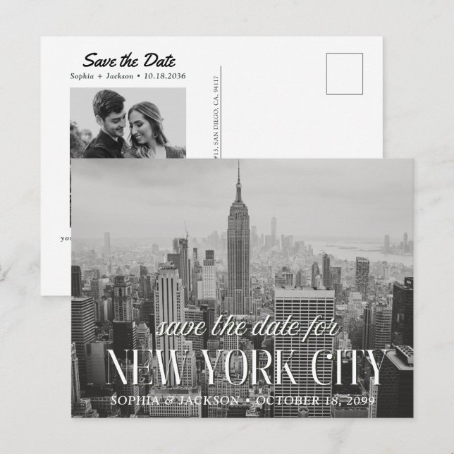 New York City Wedding Save the Date Retro Postcard (Front/Back)