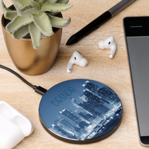 New_York City winter night skyline Wireless Charger