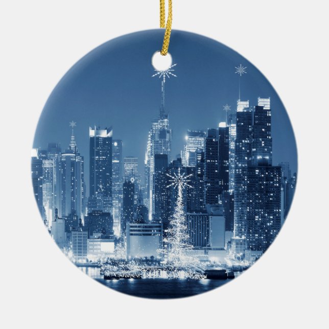 New-York City Winter Skyline Christmas Addition Ceramic Ornament (Front)