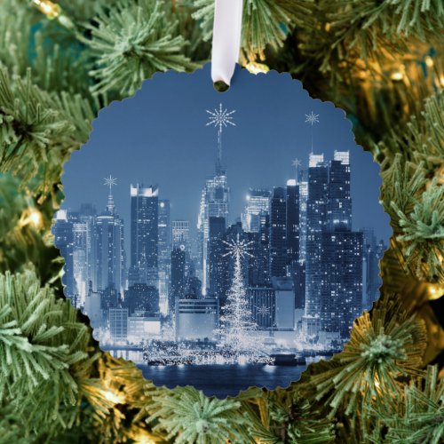 New_York City Winter Skyline Christmas Addition Ornament Card