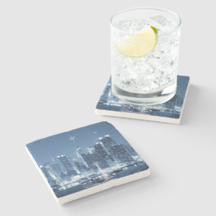 New-York City Winter Skyline Christmas Addition Stone Coaster