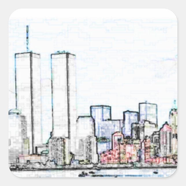 New York City with Twin Towers Sticker (Front)