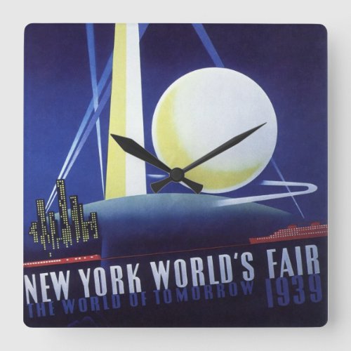 New York City Worlds Fair in 1939 Vintage Travel Square Wall Clock