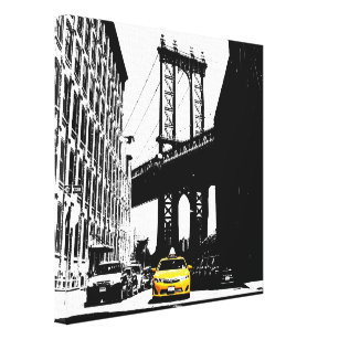 New York City Yellow Taxi Brooklyn Bridge Nyc Canvas Print