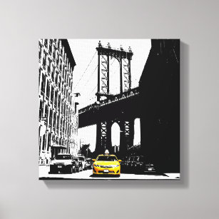 New York City Yellow Taxi Brooklyn Bridge Nyc Canvas Print