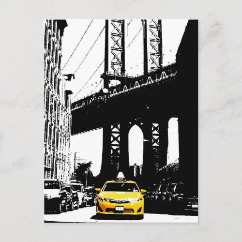 New York City Yellow Taxi Brooklyn Bridge Nyc Postcard