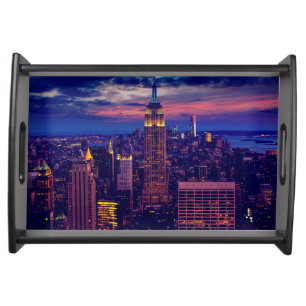 New York Cityscape at Night Serving Tray