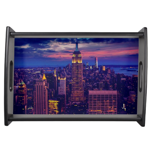 New York Cityscape at Night Serving Tray (Front)