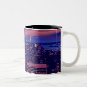 New York Cityscape at Night Two-Tone Coffee Mug