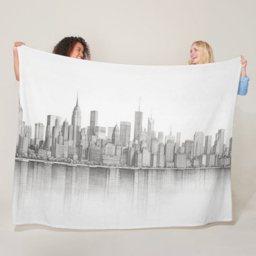 New York Cityscape Digital Pencil Drawing Art Fleece Blanket