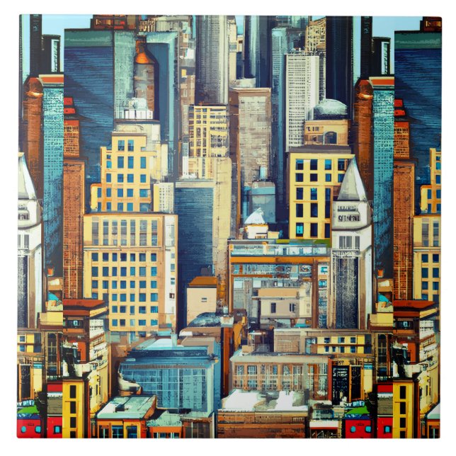 New York Cityscape Illustration  Ceramic Tile (Front)