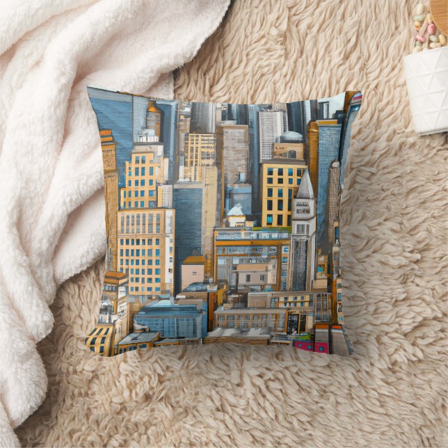 New York Cityscape Illustration  Throw Pillow (Blanket)