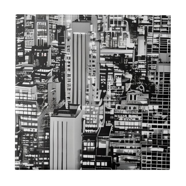 New York Cityscape in Black and White Ceramic Tile (Front)