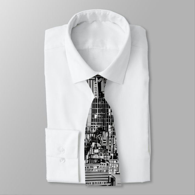 New York Cityscape in Black and White  Neck Tie (Tied)