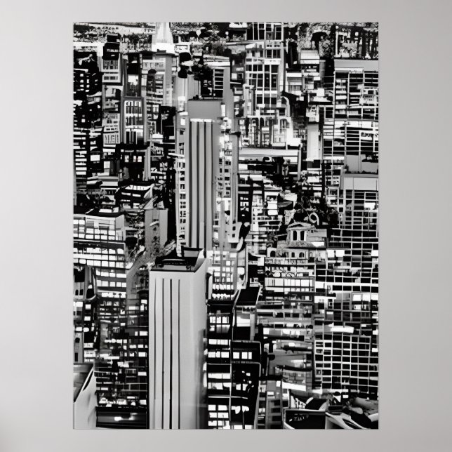 New York Cityscape in Black and White Poster (Front)
