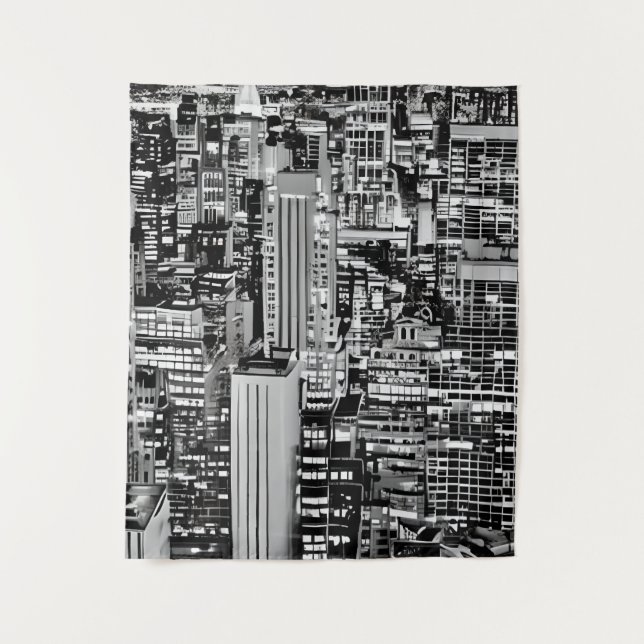 New York Cityscape in Black and White Tapestry (Front)