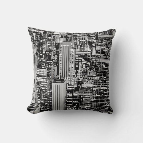 New York Cityscape in Black and White Throw Pillow