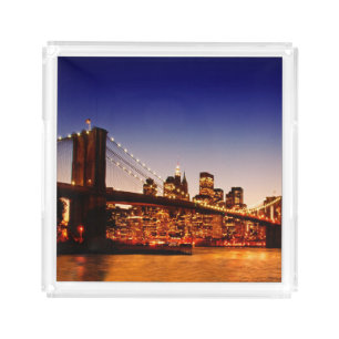 New York cityscape with bridge over river Acrylic Tray