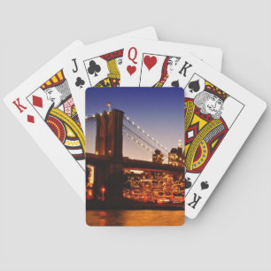 New York cityscape with bridge over river Poker Cards