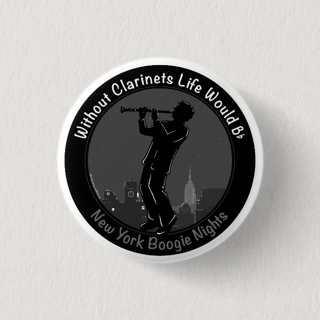 New York Clarinet Player Pinback Button (Front)