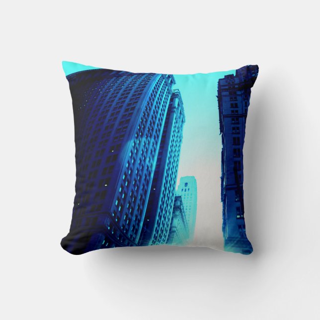 New York Color - Blue Building Throw Pillow (Front)