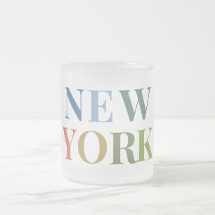 New York Colorful Text Frosted Glass Coffee Mug