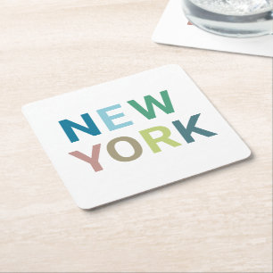 New York Colorful Text Square Paper Coaster