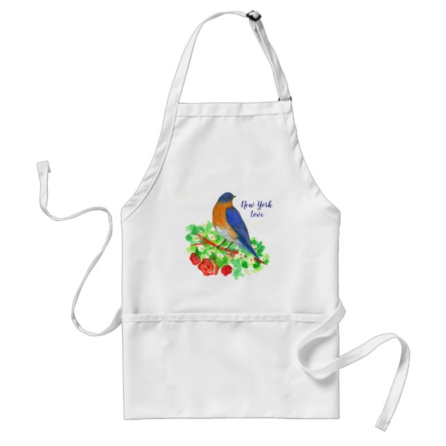 New York Cook Bluebird Red Roses Adult Apron (Front)