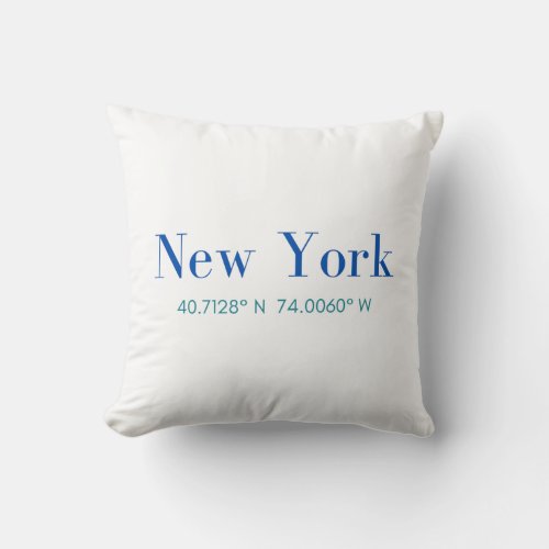 New York Cotton Pillow with GPS Coordinates